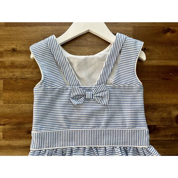 Mayoral Blue White Striped Sleeveless Lurex Bow Dress European Preppy 4 - Picture 5 of 9